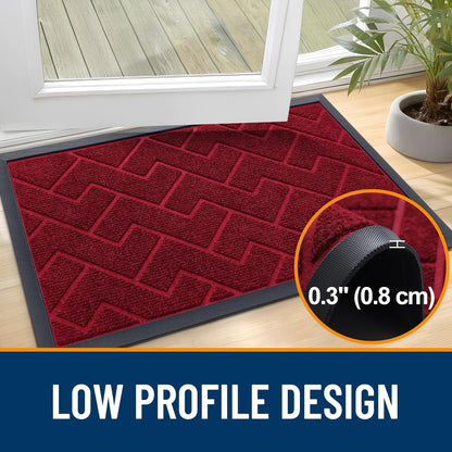 OLANLY Waterproof Front Door Mat - All-Season, Easy Clean Herringbone Design | Wine Red, 29.5x17 Inches