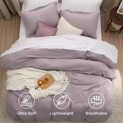 Bedsure Duvet Cover Set - Dusty Purple Full Size, Extra Soft Cotton-Like Polyester, 3 Pieces with Zipper Closure