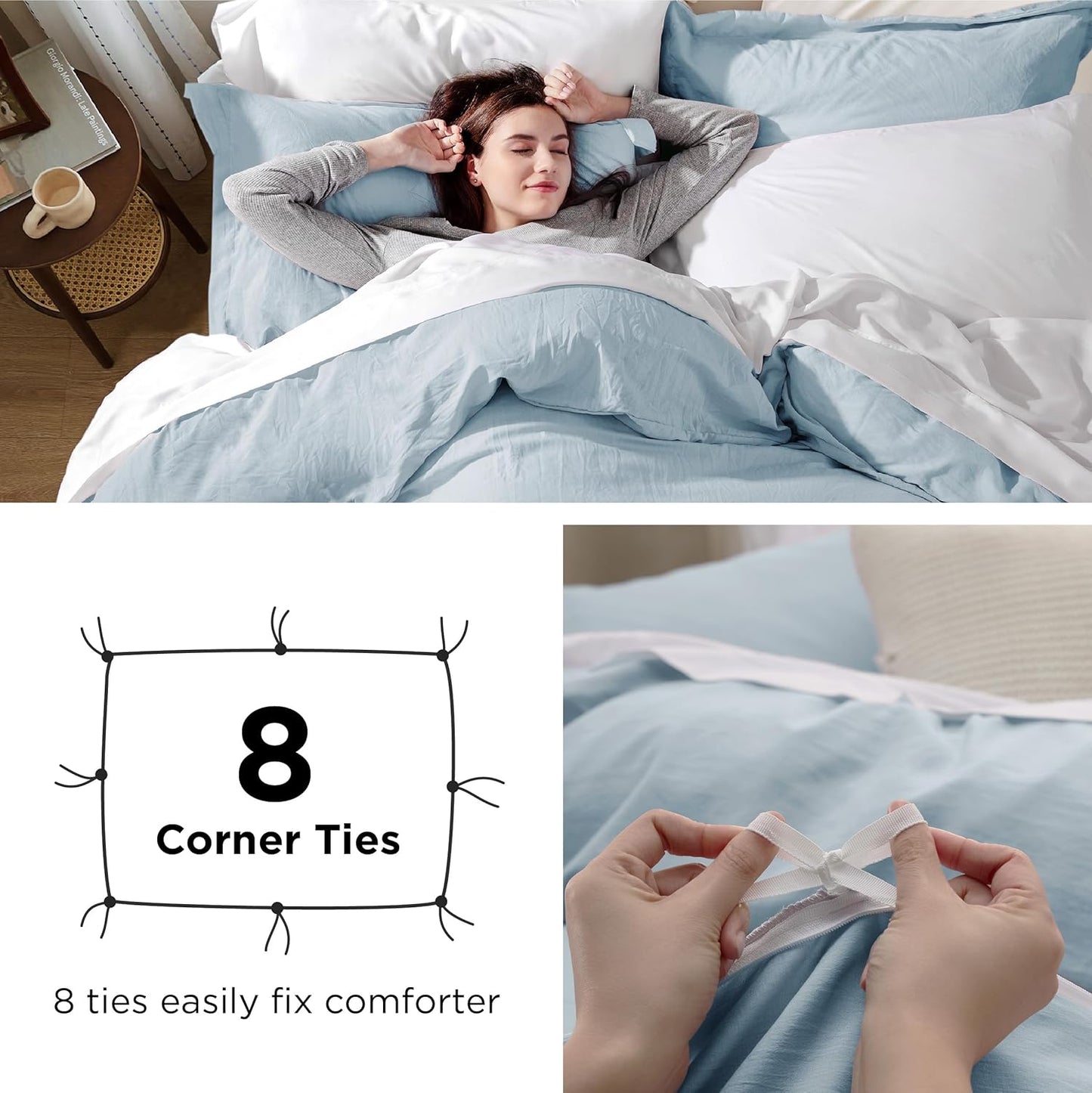 Bedsure Sky Blue Duvet Cover Set - Extra Soft Prewashed Cotton-Like Polyester | Twin/Twin XL Size, 2 Pieces