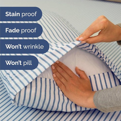 King Size 4 Piece Sheet Set - Comfy Cooling Bed Sheets - Luxury Hotel Quality | Deep Pockets, Soft, Wrinkle-Free - Blue Stripes