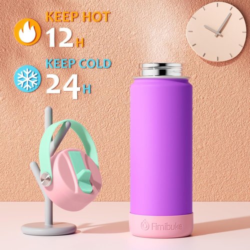 Fimibuke Kids Insulated Water Bottle - 18oz BPA-Free Stainless Steel Tumbler with Straw | Magenta
