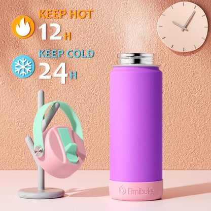 Fimibuke Kids Insulated Water Bottle - 18oz BPA-Free Stainless Steel Tumbler with Straw | Leak-Proof Black