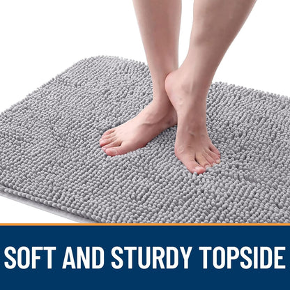OLANLY Dog Door Mat - Absorbent Non-Slip Chenille Mat for Muddy Paws | 47x17 Inches, Light Grey