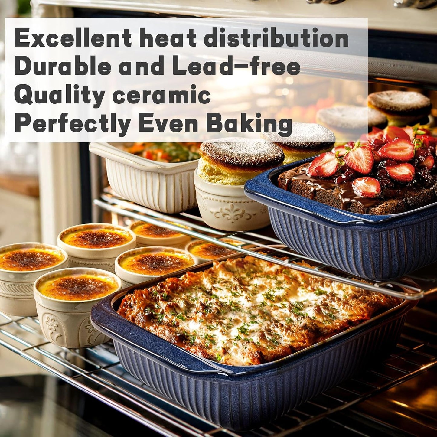 Artena Casserole Dishes - Ceramic Baking Dish Set With Handles | Large Lasagna Pan, 3 Sizes (Blue)