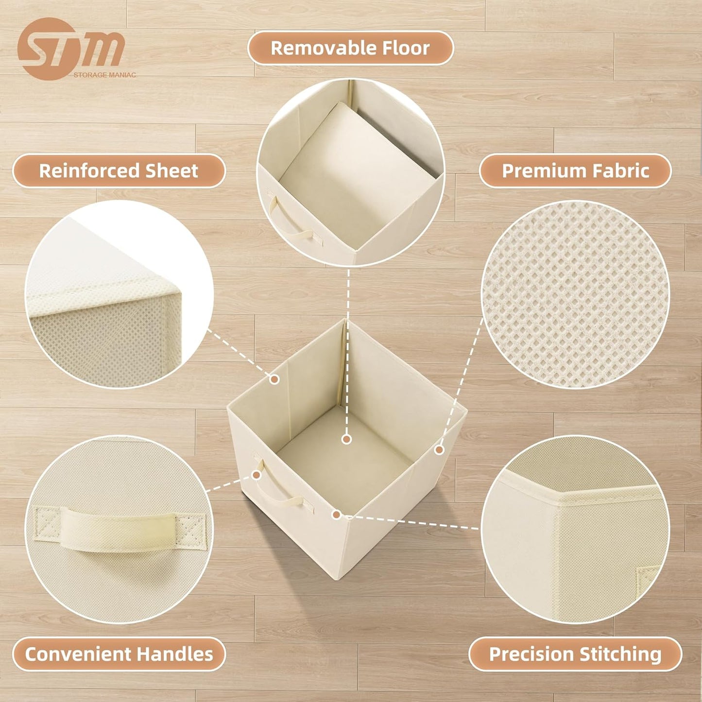 Storage Maniac 11-Inch Collapsible Storage Cubes - Durable Fabric Bins with Handles | 4-Pack Beige for Home Organization
