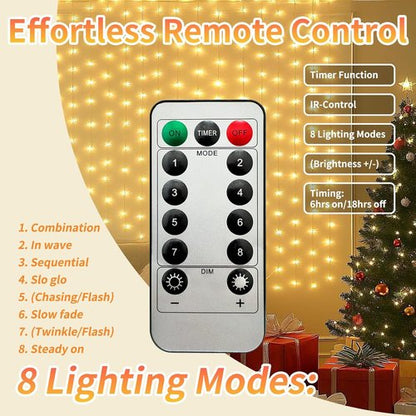 Fairy Curtain Lights - 200 LED Tangle-Free String Lights with Remote | USB Plug for Bedroom, Wedding & Home Décor - 6.6 x 6.6 Ft, Warm White