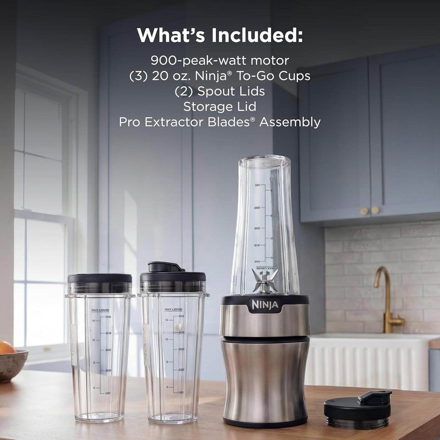 Ninja BN301 Nutri-Blender Plus - Compact Personal Blender with 900W Motor & 3 To-Go Cups | Silver
