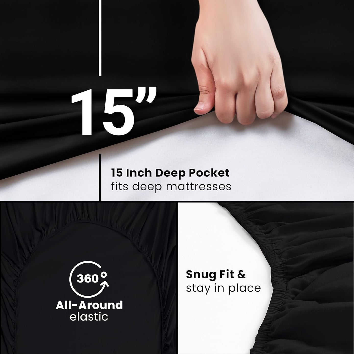 Utopia Bedding Full Fitted Sheet - Deep Pocket Microfiber - Soft, Shrinkage & Fade Resistant - Black