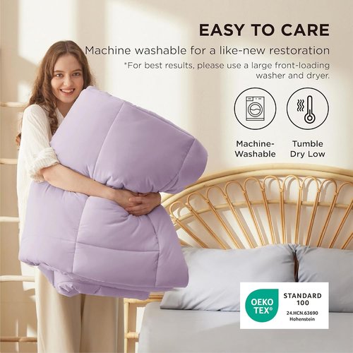 Bedsure Comforter Duvet Insert - All-Season Queen Size Quilted Bedding, GentleSoft Down Alternative, Light Purple 88 x 88 Inches