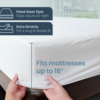 SafeRest Waterproof Twin XL Size Mattress Protector - Fitted with Stretchable Pockets - Machine Washable Cotton Blend Mattress Cover for Bed