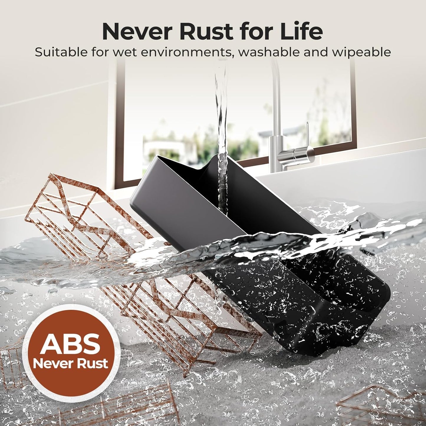 Orimade Shower Caddy 3-Pack - No-Drill Adhesive Shelves with 4 Hooks | Rustproof ABS Plastic, Black