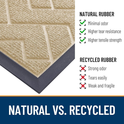 OLANLY Indoor Outdoor Front Door Mat - Waterproof All-Season Herringbone Design | Easy Clean, 47x32 Beige