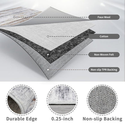 Washable Kitchen Runner Rug for Family: Easy-to-Clean Runners for Hallway Entryway Bedroom - Stain and Water Resistant Rugs with Non-Slip Backing - Soft Low-Pile Carpet 2x6 Beige Grey