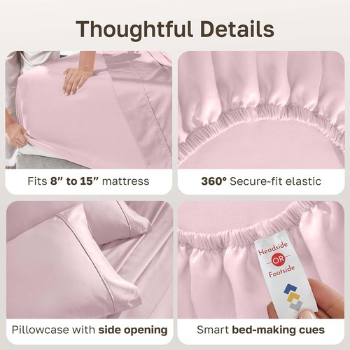 California Design Den Twin Size 100% Cotton Sheet Set - Silky Smooth Sateen, 400 Thread Count, Pink