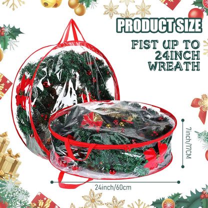 Shappy Clear Christmas Wreath Storage Container - 24 Inch Xmas Wreath Bag with Dual Zippers & Reinforced Handles | Red
