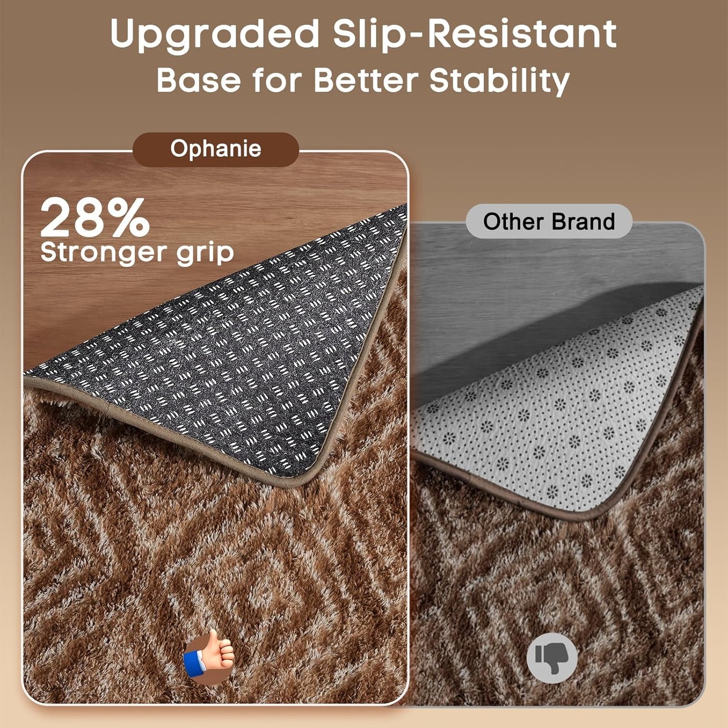Ophanie Brown & White Diamond Striped Rug - Fluffy Shag 8x10 Soft Carpet for Living Room & Bedroom Decor