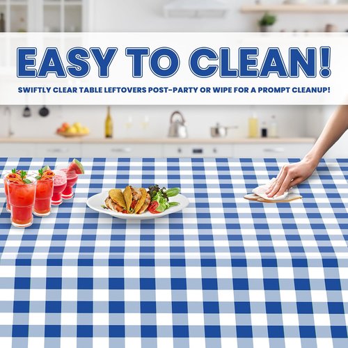 Grandipity Disposable Blue Gingham Checkered Table Cloths - Premium 54in x 108in for Rectangle Tables (6 Pk)