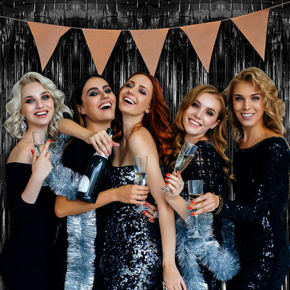Skiennix Black Party Streamers - Tinsel Foil Fringe Curtains for Halloween & Birthday Decor | 5 Pack