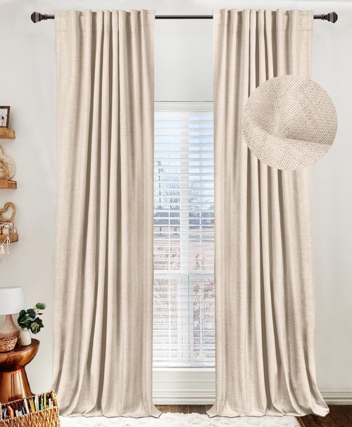100% Blackout Shield Linen Blackout Curtains for Bedroom 120 Inches Long, Back Tab/Rod Pocket Living Room Drapes, Thermal Insulated Blackout Curtains 2 Panels Set, 50" W x 120" L, Beach Sand