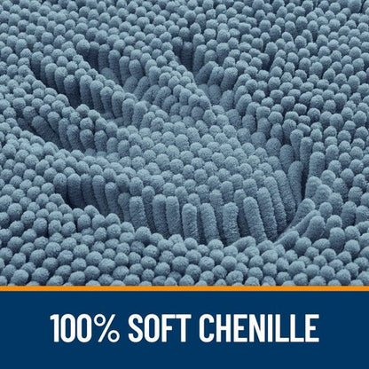 OLANLY Bathroom Rugs 30x18, Extra Soft Absorbent Chenille Bath Rugs, Rubber Backing Quick Dry, Machine Washable Bath Mats for Bathroom Floor, Tub and Shower, Home Decor Accessories, Airy Blue