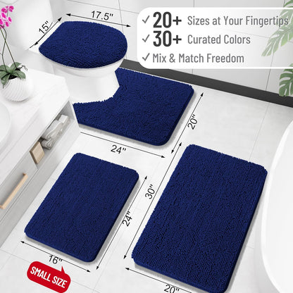 OLANLY Bathroom Rugs - Extra Soft Chenille Bath Mats with Rubber Backing | Quick Dry, Machine Washable, Navy 35x24