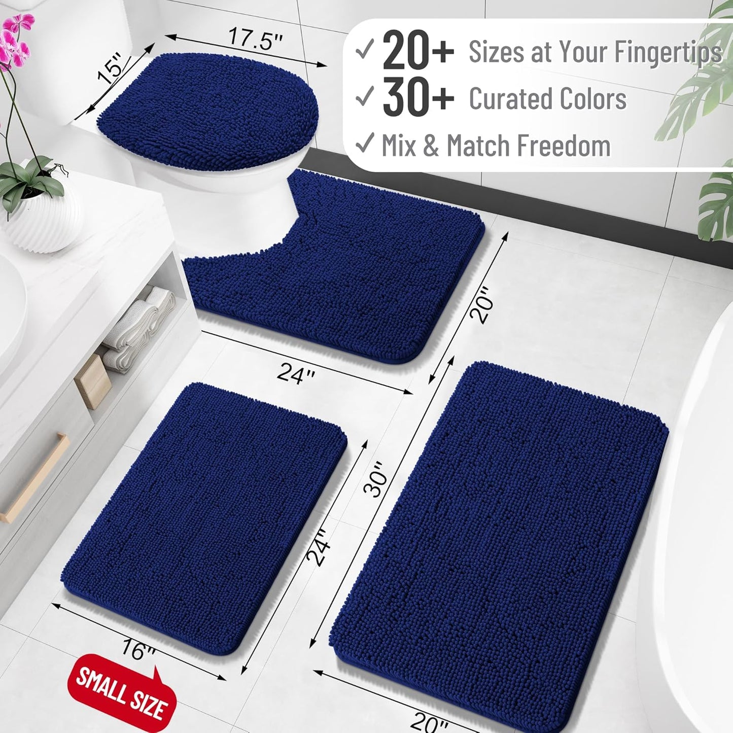 OLANLY U-Shaped Toilet Rug - Extra Soft Chenille Bathroom Mat | 24x20, Quick-Dry, Non-Slip, Navy