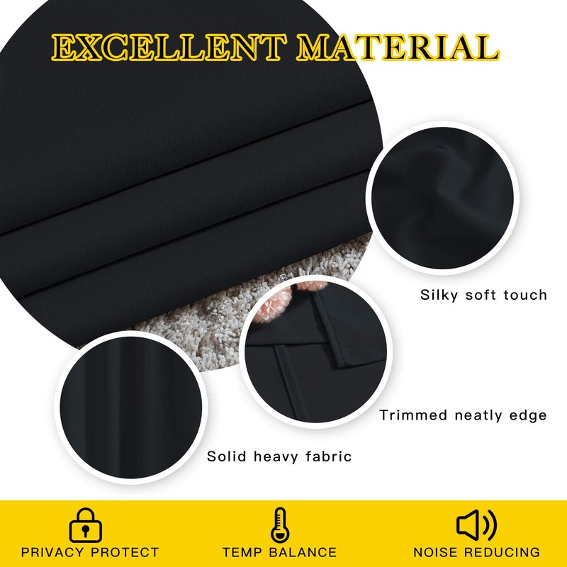 NICETOWN Black Blackout Curtains 30 inch Curtains for Kitchen, Grommet Cafe Curtains Solid Window Treatments Sound Reducing for Bedroom, 2 Panels, W37 x L30, 2 Panels