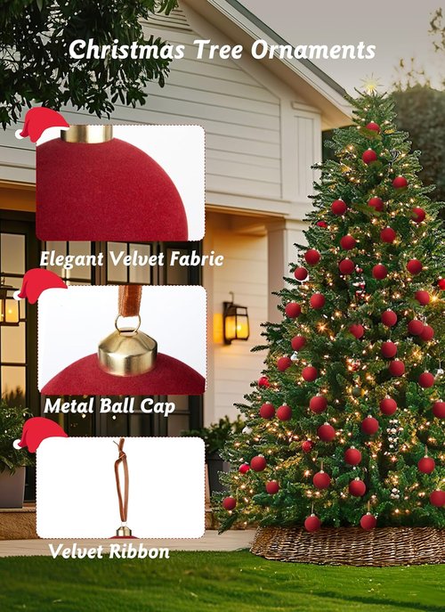 Brightown Red Velvet Christmas Ornaments - 15 Pcs 3.15 Inch Balls for Holiday Decor | Perfect for Weddings & Parties
