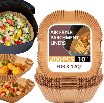 UBeesize XL 10 Inch Air Fryer Paper Liners - 200 PCS Non-Stick Parchment for Microwave | 9 Inch Bottom Size