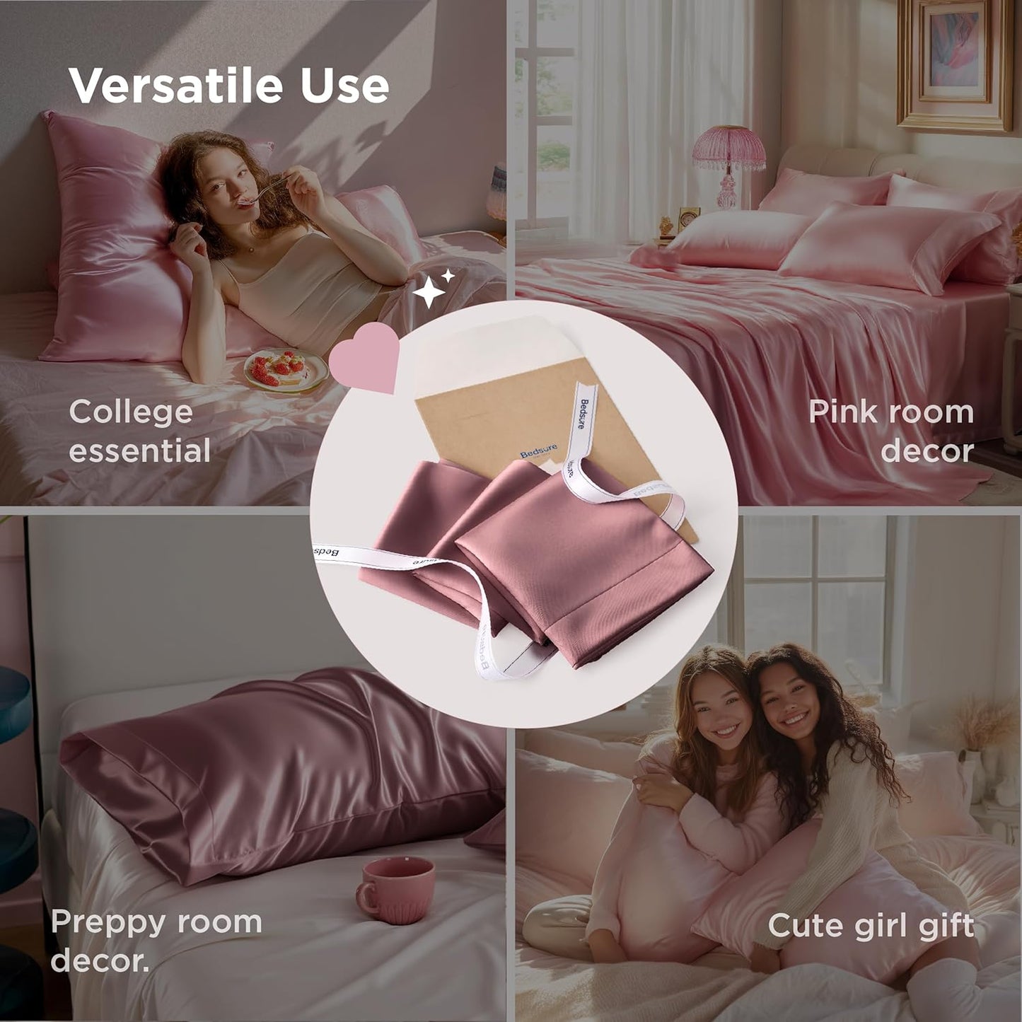 Bedsure King Size Satin Pillowcase Set - Silky Nostalgia Rose Pillow Cases for Hair & Skin | 20x36 Inches, 2-Pack