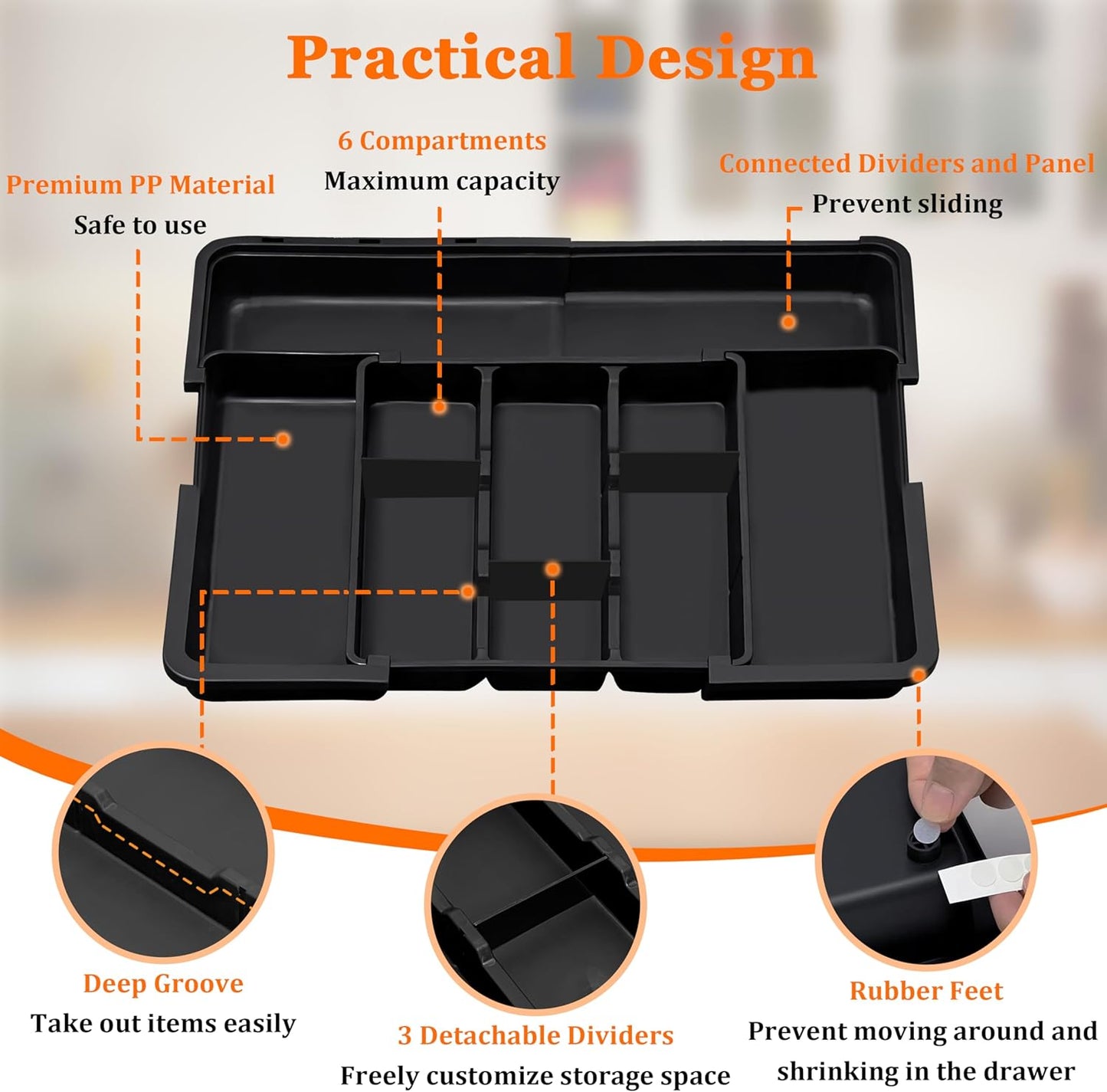Spaclear Utensil Drawer Organizer - Expandable Silverware Holder for Kitchen | Adjustable Black Plastic Tray