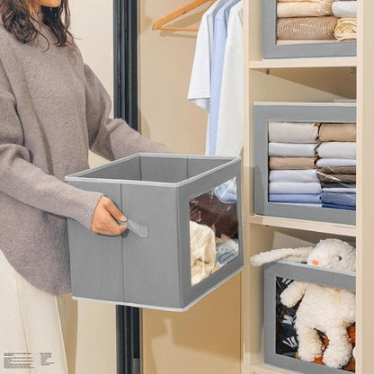 Homsorout Storage Bins - 4 Pack Large Fabric Organizing Cubes with Lids & Handles | Grey