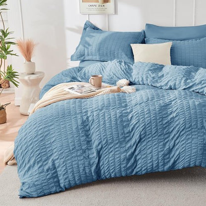 HYMOKEGE Mineral Blue Comforter Set - Luxurious 7-Piece All-Season Bedding in Full Size