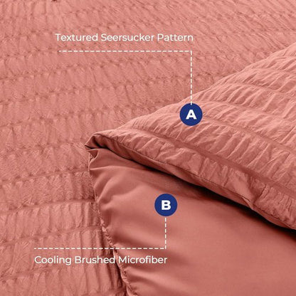 HYMOKEGE Queen Comforter Set - 7-Piece All-Season Luxury Bedding Set in Seersucker Design