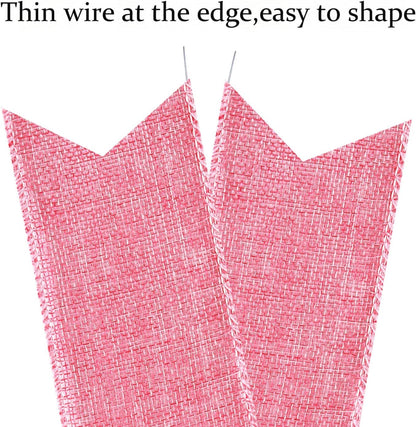 Skiennix Large Pink Easter Wreath Bows - Spring Tree Topper Decor with Burlap & Glitter | 2 Pcs Set