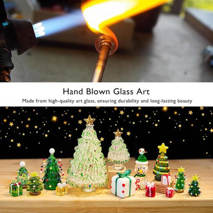 HDCRYSTALGIFTS Mini Blown Glass Christmas Figurines Set - 4 Collectible Ornaments for Holiday Decor