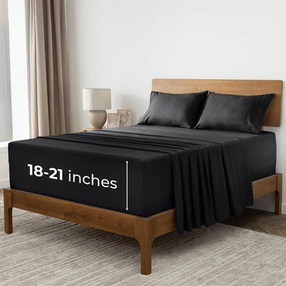 Mellanni Extra Deep Full Sheets - 4 PC Iconic Collection Bedding - Hotel Luxury, Ultra Soft, Cooling Bed Sheets - Wrinkle, Fade, Stain Resistant (Full, Black)