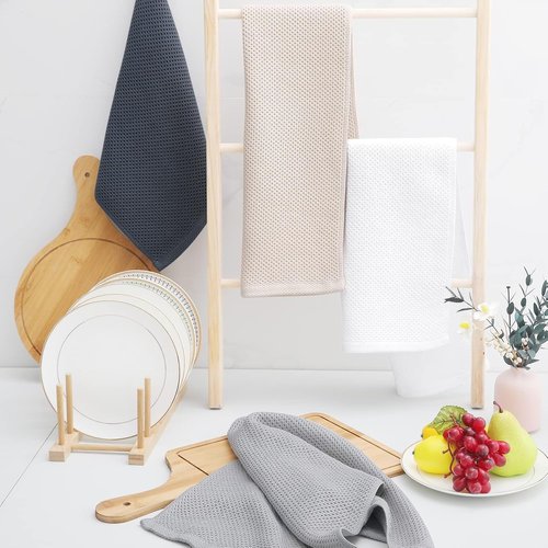 Homaxy 100% Cotton Waffle Weave Kitchen Dish Towels - Ultra Soft & Absorbent, 13 x 28 Inches, 4-Pack | White