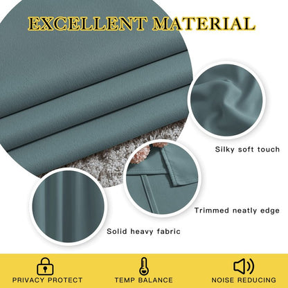NICETOWN Blackout Greyish Blue Curtains 2 Panels Set - Grommet Room Darkening Thermal Curtains Light Blocking Window Treatments Sound Reducing Drapes for Bedroom/Kids Room, W37 x L63