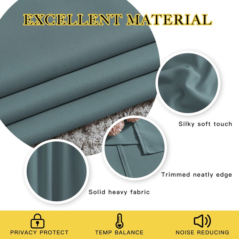 NICETOWN Blackout Greyish Blue Curtains for Sliding Glass Door 2 Panels - Thermal Insulated Grommet Room Darkening Window Drapes Sound Reducing Room Dividers for Living Room (2 Panels, W66 x L84)