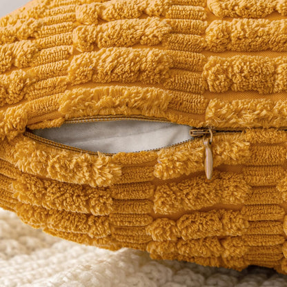 MIULEE Corduroy Throw Pillow Covers - Soft Boho Striped Design | 16x16 Inch, Gold Yellow, Set of 2