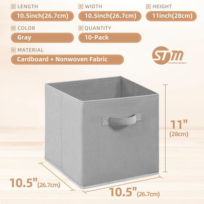 **Storage Maniac Storage Cubes - 11-Inch Collapsible Fabric Bins with Handles | 10-Pack Grey for Organized Spaces**