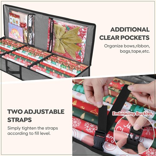 BALEINE Soft Christmas Wrapping Paper Storage Bag - Ornament Storage Box with Dividers (Holds 128 Balls)
