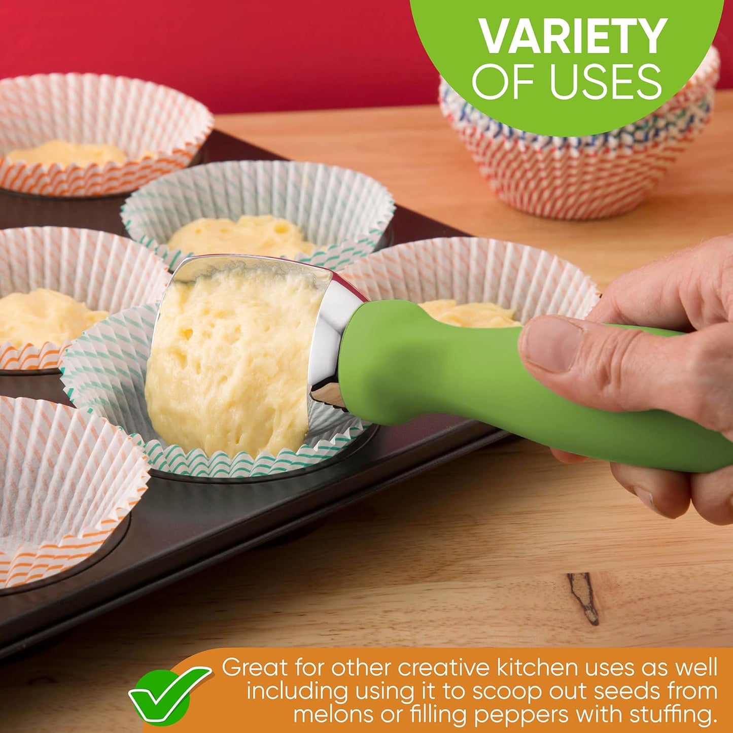 Spring Chef Heavy Duty Ice Cream Scoop - Non-Slip Handle for Easy Serving | Dishwasher Safe Tool