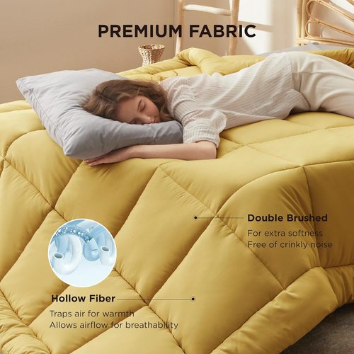 Bedsure Comforter Duvet Insert - All-Season Quilted Queen Size Down Alternative Bedding, Mustard Yellow 88 x 88 Inches