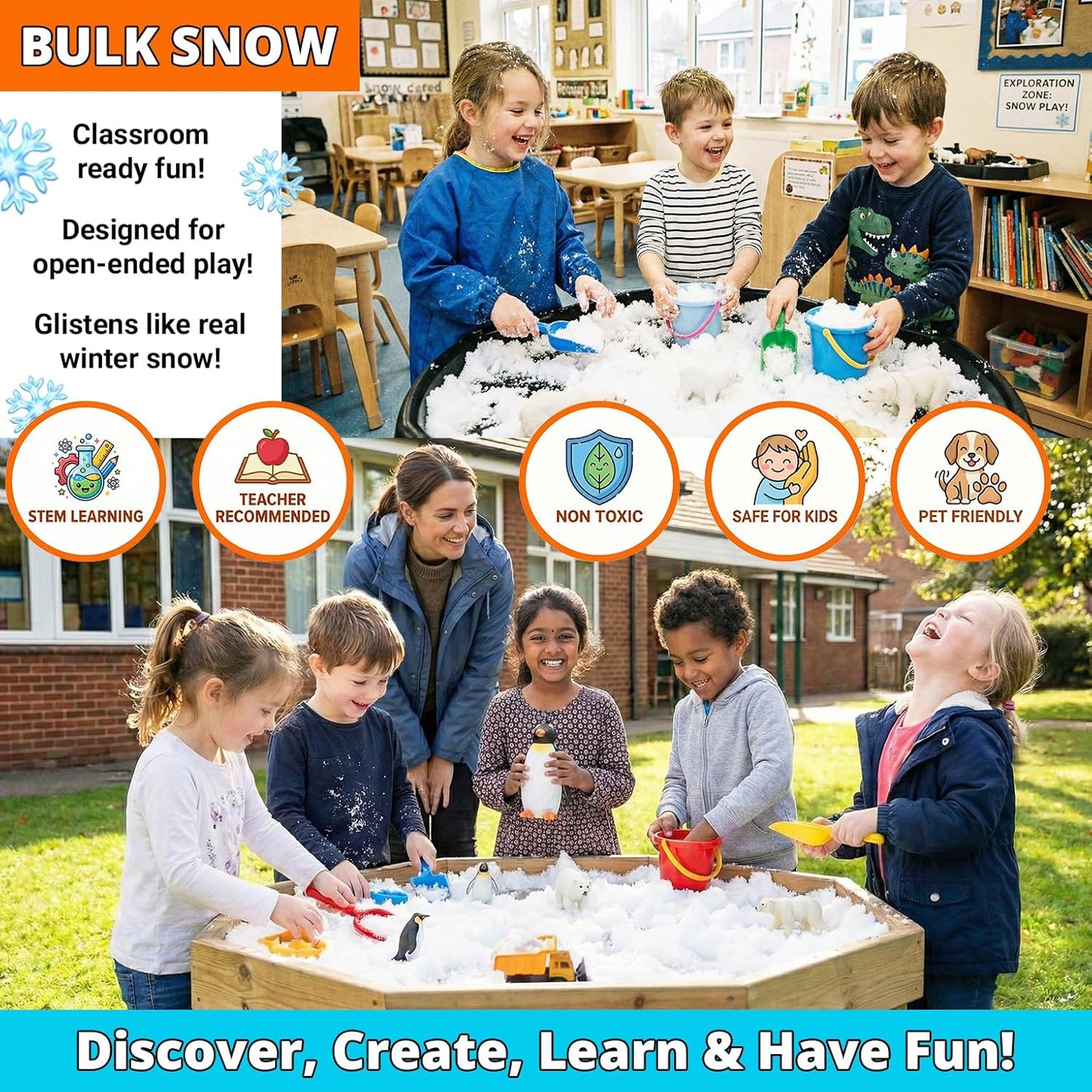 Party Goat Bulk Fake Snow Powder - Instant Snow for Indoor & Outdoor Fun | 39oz Makes 15 Gallons