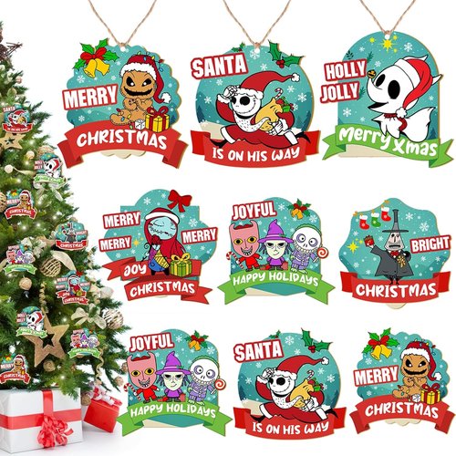 Jack & Sally Wooden Christmas Tree Ornaments - 18PCS Nightmare Before Christmas Decor