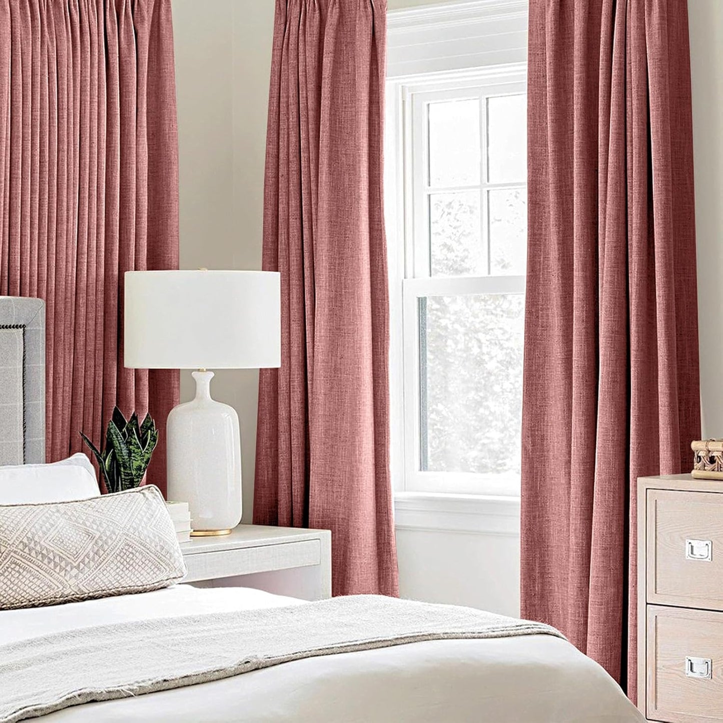 MIULEE 100% Blackout Linen Textured Curtains - Thermal Insulated Dusty Rose | 42 x 90 Inch (2 Panels)