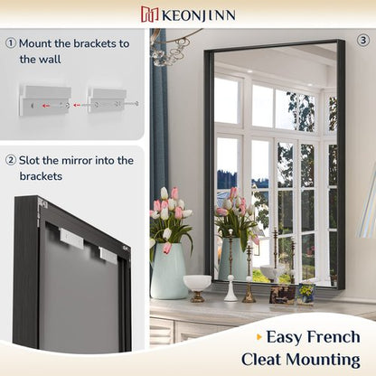 Keonjinn Black Bathroom Mirror 22 x 30 Inch, Brushed Black Framed Mirror for Over Sink, Rectangle Wall Vanity Mirrors with Square Corner, Alumium Frame, Modern Farmhouse Style