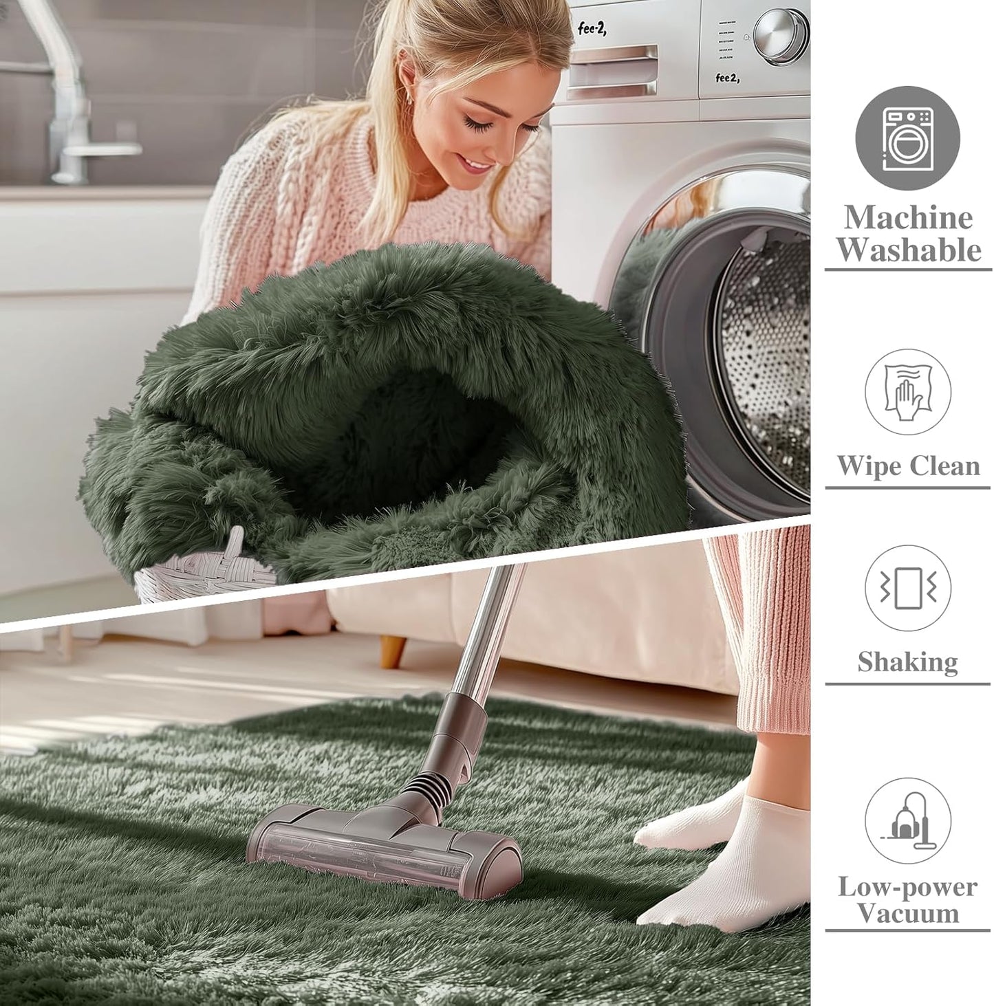 OLANLY 3x5 Soft Fluffy Shaggy Bedside Rug - Machine Washable Indoor Carpet for Kids & Nursery | Olive Green